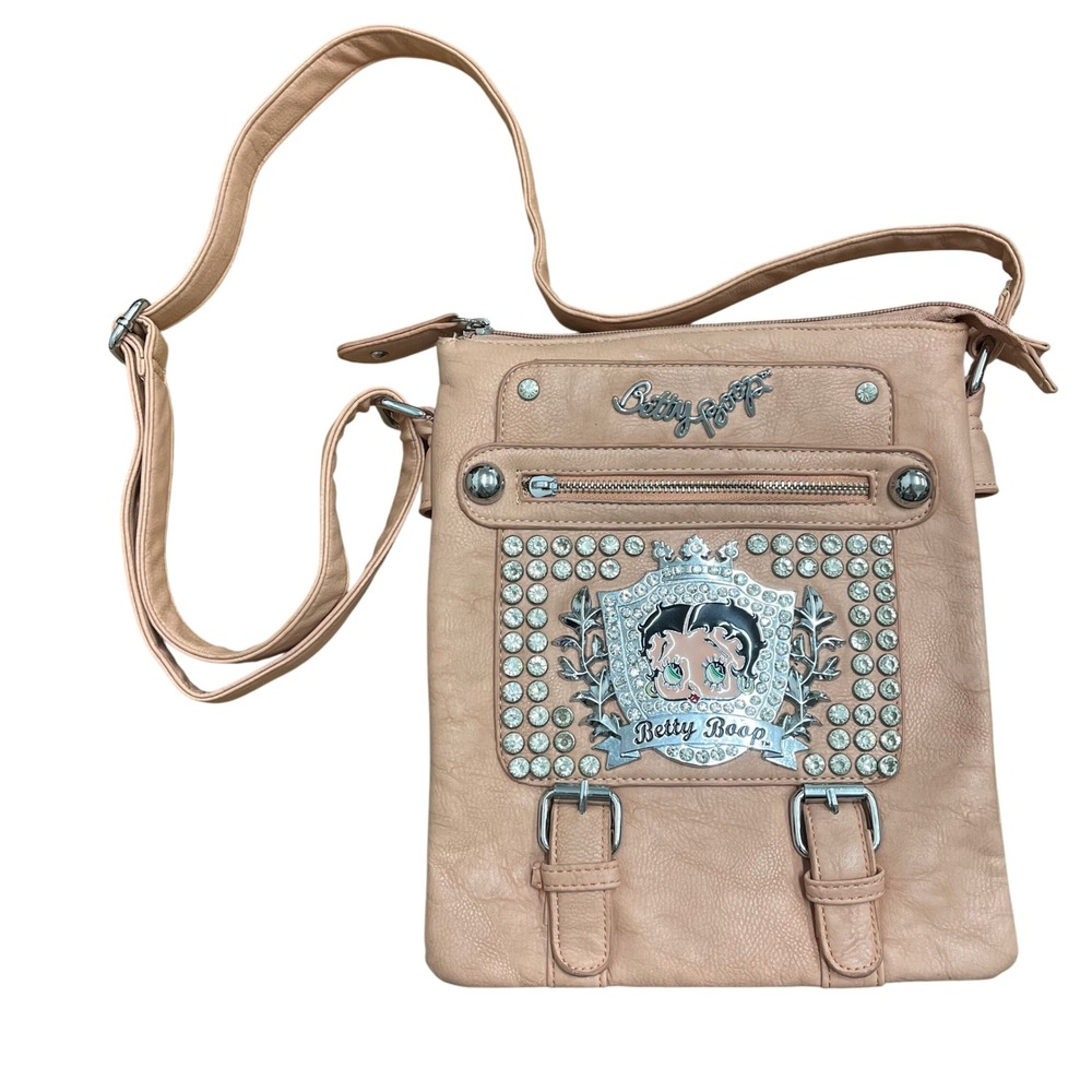 Betty Boop Pink Faux Leather Rhinestone Crossbody Bag Y2K Glam Messenger 2014